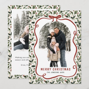 Cartes Pour Fêtes Annuelles 2 Photo Ruban à Nœud Rouge Noël Rétro Dessiné à la