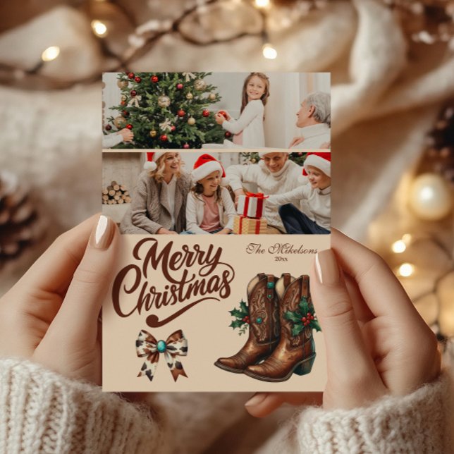 Cartes Pour Fêtes Annuelles 2 Photo Western Bow & Boots Noël (Créateur téléchargé)