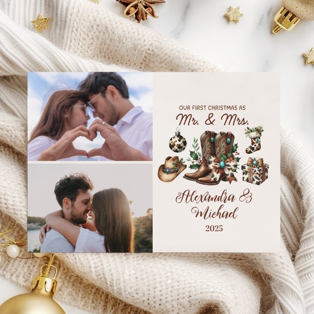 Cartes Pour Fêtes Annuelles 2 Photo Western First Christmas As Mrs and Mr (Créateur téléchargé)