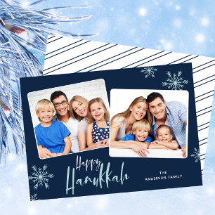 Cartes Pour Fêtes Annuelles 2 Photos Bleu foncé Joyeux Hanukkah