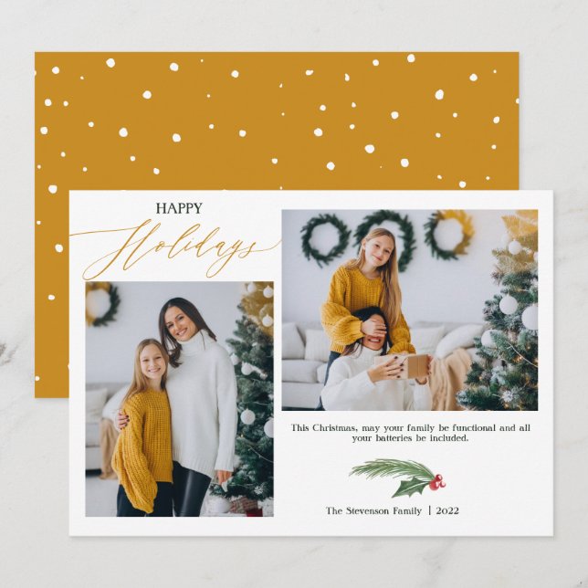 Cartes Pour Fêtes Annuelles 2 photos couleur terre cuite aquarelle heureux Car (Devant / Derrière)