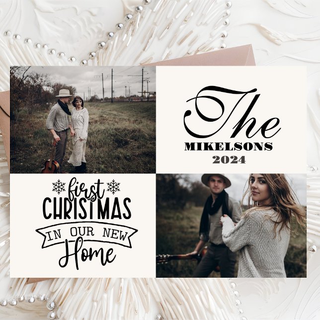 Cartes Pour Fêtes Annuelles 2 Photos Premier Noël dans notre nouvelle maison (Créateur téléchargé)
