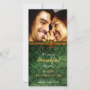 Cartes Pour Fêtes Annuelles 311-Remerciements Green Damask Thanksgiving