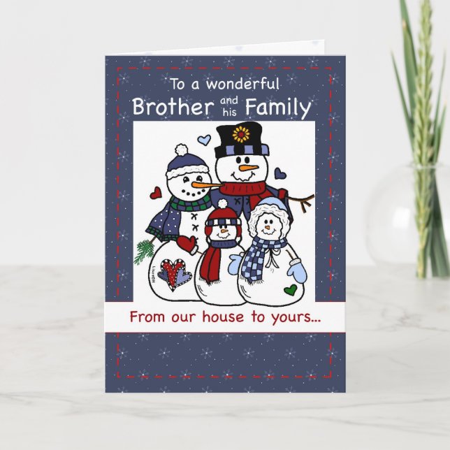 Cartes Pour Fêtes Annuelles 3396 Frère et famille Snowman Noël de famille (Devant)