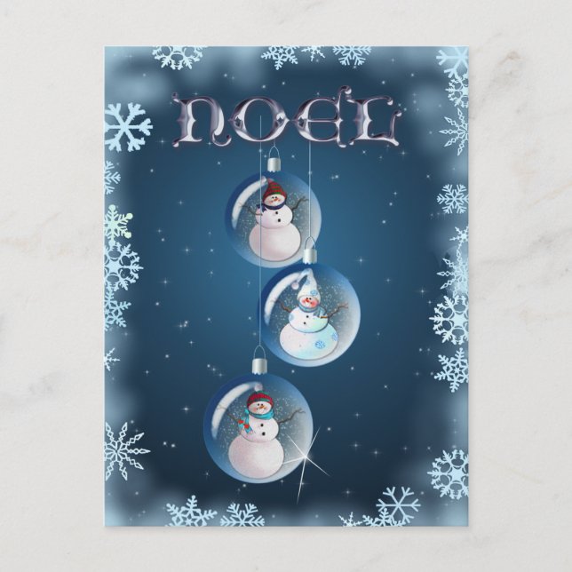 Cartes Pour Fêtes Annuelles 3 BONHOMMES DE NEIGE et FLOCONS DE NEIGE par (Devant)