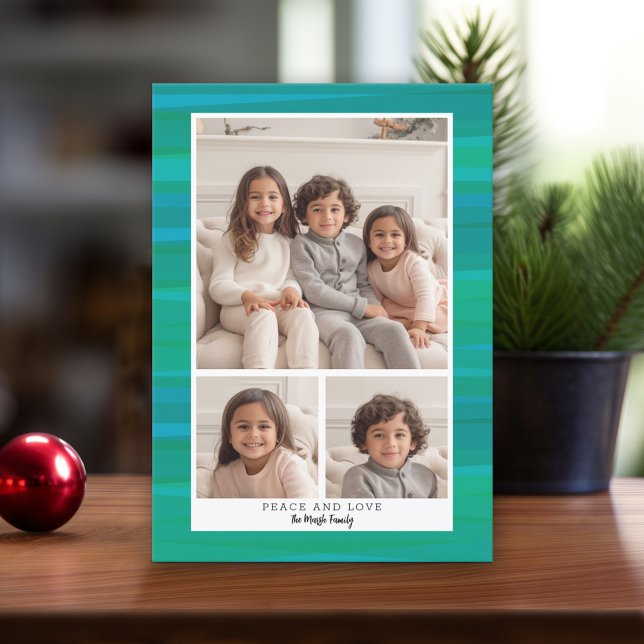 Cartes Pour Fêtes Annuelles 3 Collage photo - Aquarelle bleu vert Noël (Modern Christmas Card with Photos)