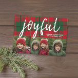 Cartes Pour Fêtes Annuelles 3 Collage Photo - Bonnes Fêtes Joyeuses Plaid<br><div class="desc">Un design fantaisiste avec un collage photo 3 sur le devant et un motif plaid. L'accueil est une grande police festive moderne et rustique. Customisez ceci avec 3 photos et nom de famille. Le design du dos comprend un motif en plaid de Noël rouge et vert pour un look classique....</div>