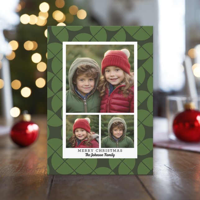 Cartes Pour Fêtes Annuelles 3 Collage photo - MCM arch motif Christmas Green (Christmas Photo Collage Card)