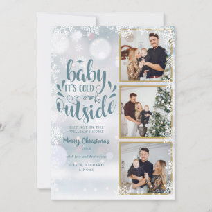 Cartes Pour Fêtes Annuelles 3 Photo Bébé Il fait froid dehors Flocons de neige