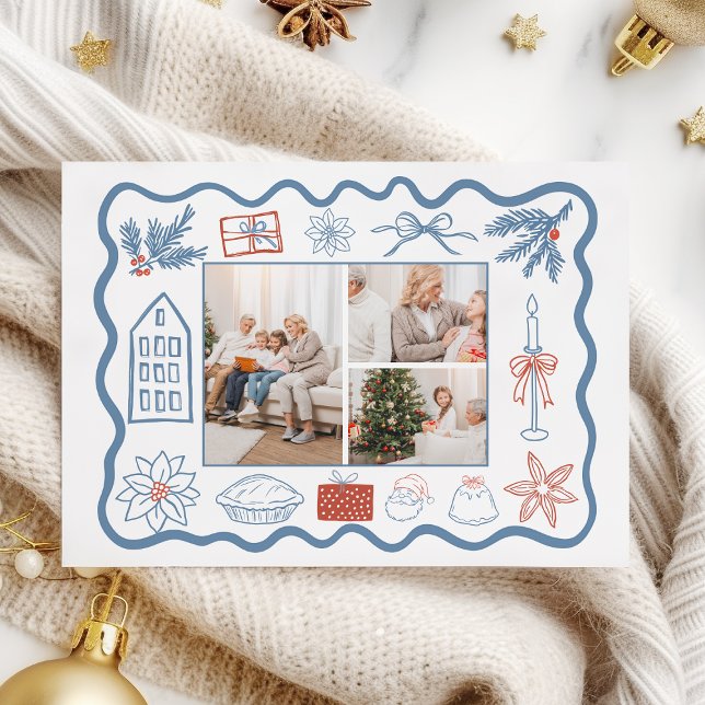 Cartes Pour Fêtes Annuelles 3 Photo Christmas Doodline Art Holiday (Créateur téléchargé)