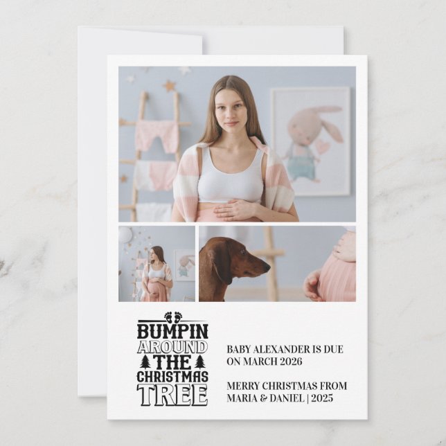 Cartes Pour Fêtes Annuelles 3 Photo Christmas Tree Pregnancy Announcement (Devant)