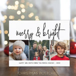Cartes Pour Fêtes Annuelles 3 Photo Collage de Noël - Joyeux et lumineux -<br><div class="desc">CONCEPTION FRONTALIÈRE : 3 photos carrés et une grande police de caractères sont les points forts de ce design tendance. Un look moderne pour un carte photo de vacances avec un grand "joyeux et lumineux" dans une police de caractères manuscrite funky en noir et blanc. Pour les utilisateurs avancés, vous...</div>