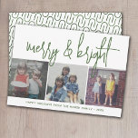 Cartes Pour Fêtes Annuelles 3 Photo Collage de Noël - Joyeux et lumineux - ver<br><div class="desc">CONCEPTION FRONTALIÈRE : 3 photos carrés et une grande police de caractères sont les points forts de ce design tendance. Un look moderne pour un carte photo de vacances avec un grand "joyeux et lumineux" dans une police de caractères manuscrite funky en vert et blanc. L'arrière - plan est blanc....</div>