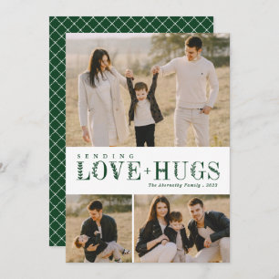 Cartes Pour Fêtes Annuelles 3 Photo Collage Lettres de verdure Love Hugs Green