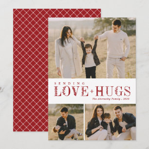 Cartes Pour Fêtes Annuelles 3 Photo Collage Lettres de verdure Love Hugs Rouge