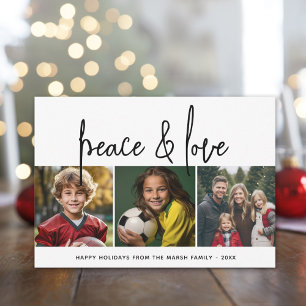 Cartes Pour Fêtes Annuelles 3 Photo Collage Mod Script noir blanc Peace Love