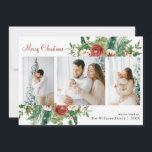Cartes Pour Fêtes Annuelles 3 Photo Collage Noël<br><div class="desc">3 Photo Collage Christmas Holiday Card. Cette belle carte de vacances de collage photo présente d'élégantes fleurs rouges aquarelles avec des baies sèches, des pinecones, de la verdure, et un collage photo de 3 photos. Le dos de la carte comprend une illustration correspondante et un message pour la personnalisation. Trouvez...</div>