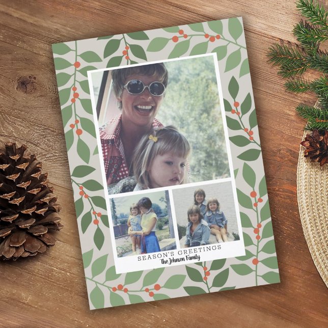 Cartes Pour Fêtes Annuelles 3 Photo Collage Saison Botanique Moderne Salutatio (Créateur téléchargé)