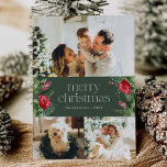 Cartes Pour Fêtes Annuelles 3 Photo Dark Green Botanical Joyeux Noël Card<br><div class="desc">Cette collection présente des fleurs rouges aquarelles,  des baies et de la verdure hivernale avec une typographie moderne et élégante,  avec un motif botanique d'hiver.</div>