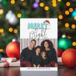 Cartes Pour Fêtes Annuelles 3 Photo de famille Retro Joyeux Noël brillant<br><div class="desc">Ce design festif Merry & Bright a été créé en utilisant une police de script moderne amusante et ma police de bloc lettrée à la main dans un style rétro des années 80 en bleu clair et rouge surmonté de mon chapeau Santa peint à la main avec des saints et...</div>