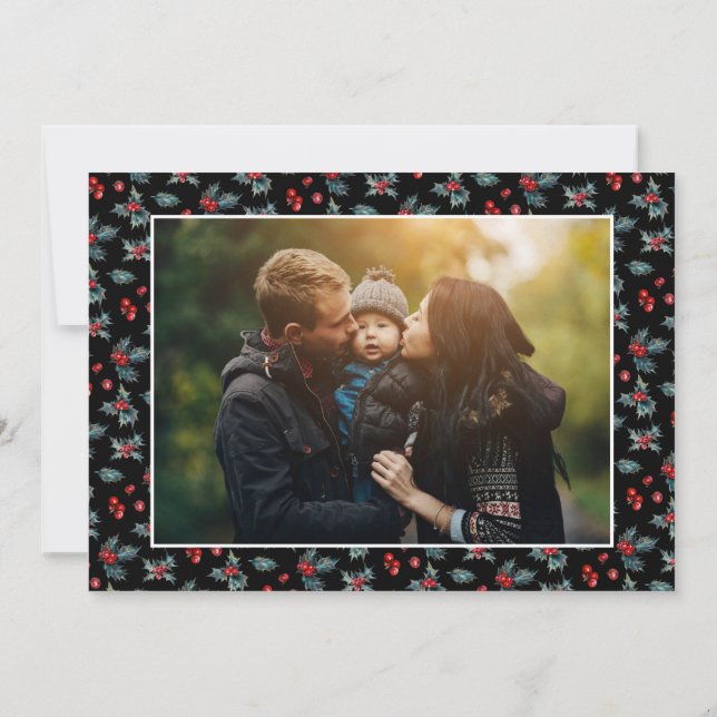 Cartes Pour Fêtes Annuelles 3 Photo Elegant Peint Holly | Peace Love Black (Dos)