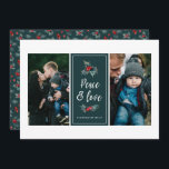 Cartes Pour Fêtes Annuelles 3 Photo Elegant Peint Holly | Peace Love Green<br><div class="desc">Ces belles cartes de photos de Noël comportent trois modèles photo - deux sur le devant et un centré sur le dos. Le bloc de couleur centré sur l'avant (représenté en vert turquoise profond) peut être customisé à n'importe quelle couleur que vous souhaitez. Les éléments de conception comprennent la lecture...</div>