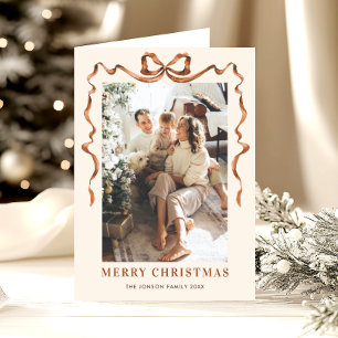 Cartes Pour Fêtes Annuelles 3 Photo Festif Joyeux Noël Boho Bow Ribbon