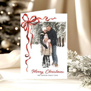 Cartes Pour Fêtes Annuelles 3 Photo Festif Noël Boho Red Bow Ribbon