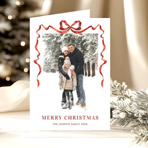 Cartes Pour Fêtes Annuelles 3 Photo Festif Noël Boho Red Bow Ribbon