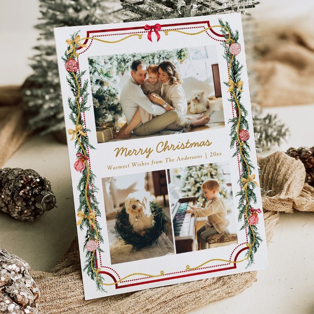Cartes Pour Fêtes Annuelles 3 Photo Festif Noël Botanique Foliage & Bows (Créateur téléchargé)