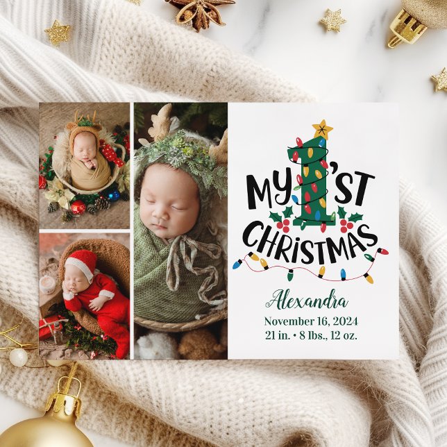 Cartes Pour Fêtes Annuelles 3 Photo Feux d'arbre de Noël Premier Noël (Créateur téléchargé)