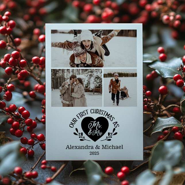 Cartes Pour Fêtes Annuelles 3 Photo Heart First Christmas as Mr & Mrs (Créateur téléchargé)