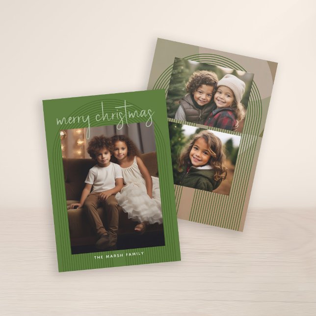 Cartes Pour Fêtes Annuelles 3 Photo Joyeux Noël Lignes Abstraites manuscrites (3 Photo Christmas Card with Retro Line Art Arches - Print and Download Option)