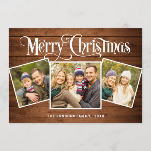 Cartes Pour Fêtes Annuelles 3 PHOTO Noël Rustique Brown Bois Salutation