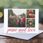 Cartes Pour Fêtes Annuelles 3 Photo Noël Script Red Damask Peace Love<br><div class="desc">Utilisez trois photos carrés et faites un accueil unique et branché Joyeux Noël avec un élégant motif sur le dos. L'accueil est présenté dans une calligraphie moderne et rebondissante qui peut être changée pour répondre à votre dicton préféré. Si vous avez besoin de déplacer quelque chose, cliquez sur le bouton...</div>