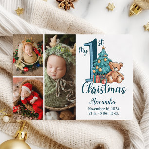 Cartes Pour Fêtes Annuelles 3 Photo Teddy Bleu Bébé 1er Noël
