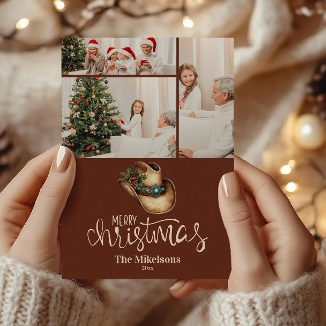 Cartes Pour Fêtes Annuelles 3 Photo Western Cowboy Casquette Noël (Créateur téléchargé)