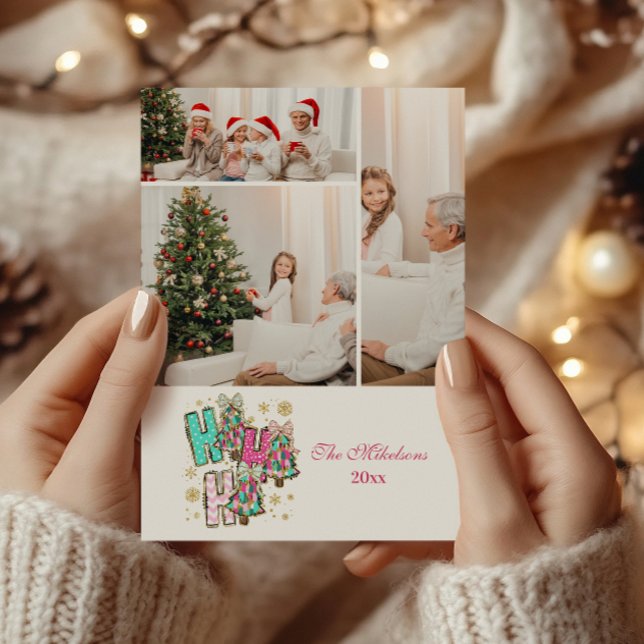 Cartes Pour Fêtes Annuelles 3 Photo Whimsical Ho Ho Ho Christmas Family  (Créateur téléchargé)