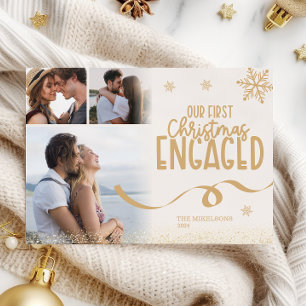 Cartes Pour Fêtes Annuelles 3 photos Gold Parties scintillant First Christmas