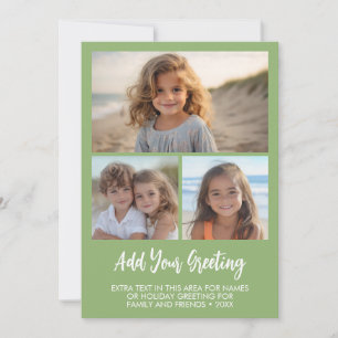 Cartes Pour Fêtes Annuelles 3 Photos - Texte Minimal Vert Sauge et Blanc