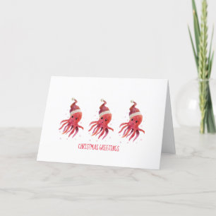 Cartes Pour Fêtes Annuelles 3 poulpes mignons Chapeau de Noël et salutations m