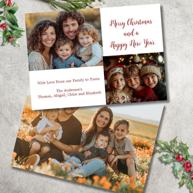 Cartes Pour Fêtes Annuelles 3 Trois photos famille Noël (Three 3 Photo Christmas Holiday Card. Personalize it with your message and names)