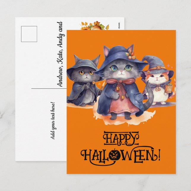 Cartes Pour Fêtes Annuelles 3 Wiches de chat - Happy Halloween (Devant / Derrière)