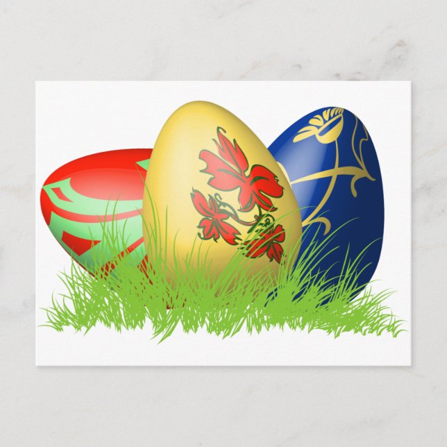 Cartes Pour Fêtes Annuelles 3D easter eggs in grass (Devant)