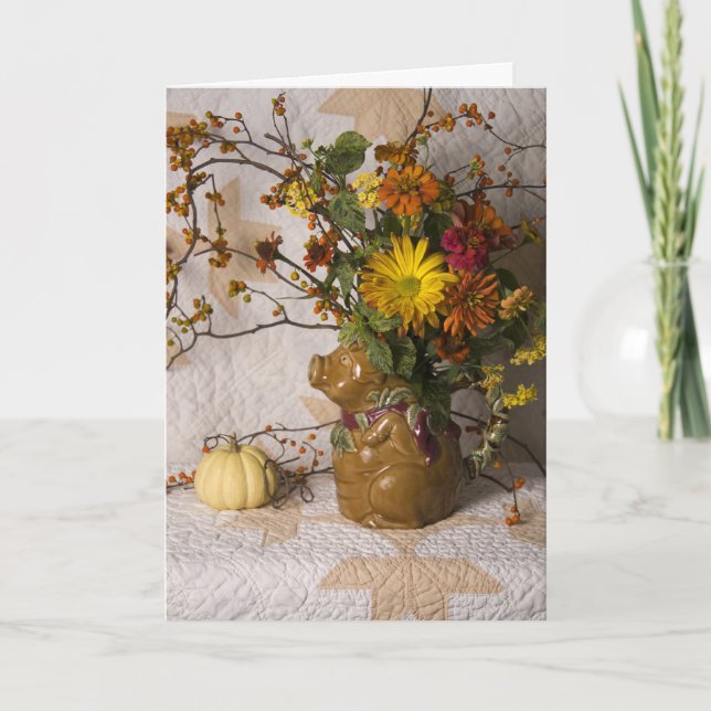 Cartes Pour Fêtes Annuelles 4603 Pig Pitcher Floral Thanksgiving Greeting Card (Devant)