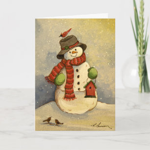 Cartes Pour Fêtes Annuelles 4905 Noël des Snowman et Birdhouse