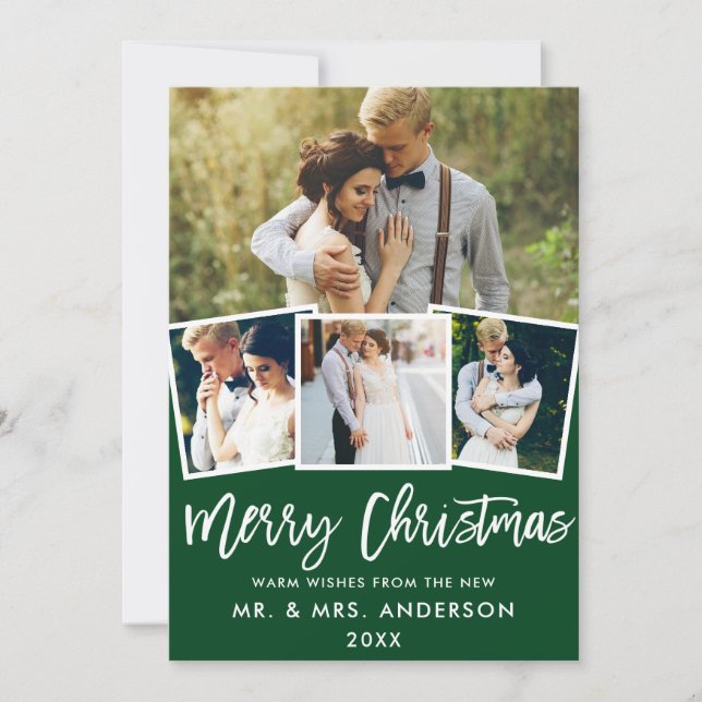 Cartes Pour Fêtes Annuelles 4 Brush photo Script Mariage Noël vert (Devant)