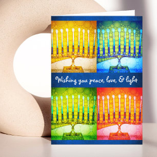 Cartes Pour Fêtes Annuelles 4 Colorful Hanukkah Menorahs Peace Love Light Chic