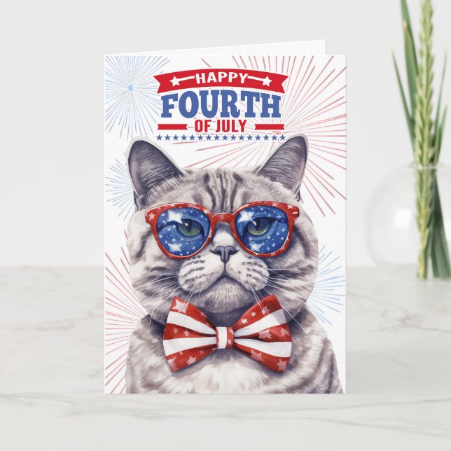 Cartes Pour Fêtes Annuelles 4 juillet chat patriotique mignon (Devant)