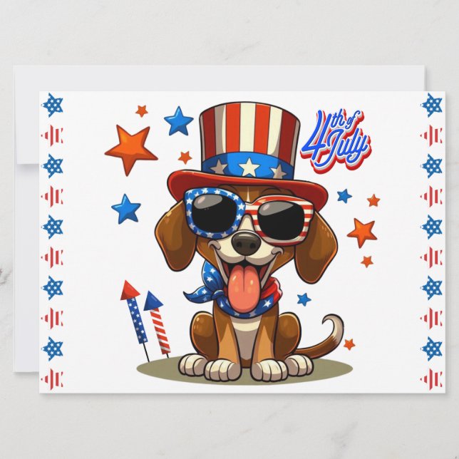 Cartes Pour Fêtes Annuelles 4 juillet chien/chiot mignon, patriotique (Devant)